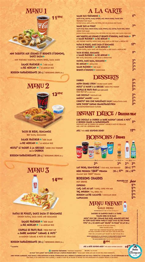 disneyland paris restaurant menus